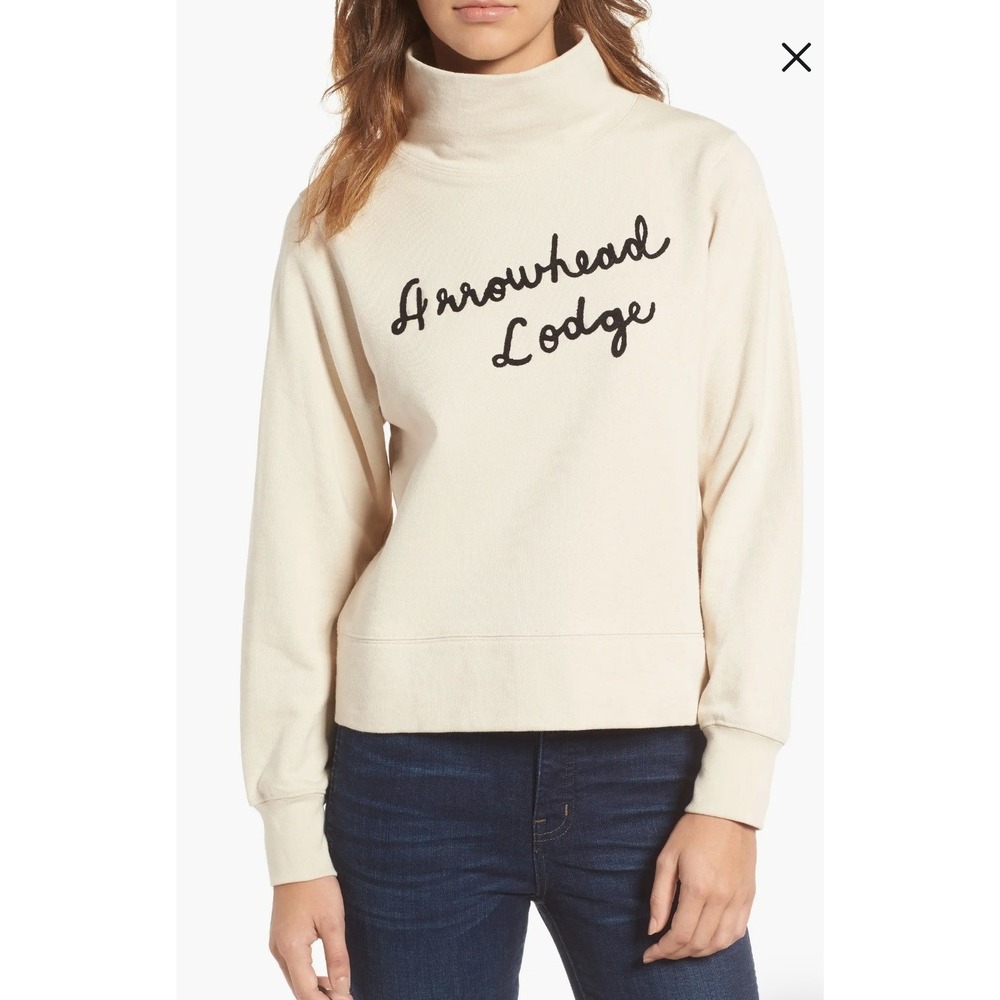Madewell Arrowhead Lodge Mock‎ Neck Cropped Sweatshirt XS Cream Pullover